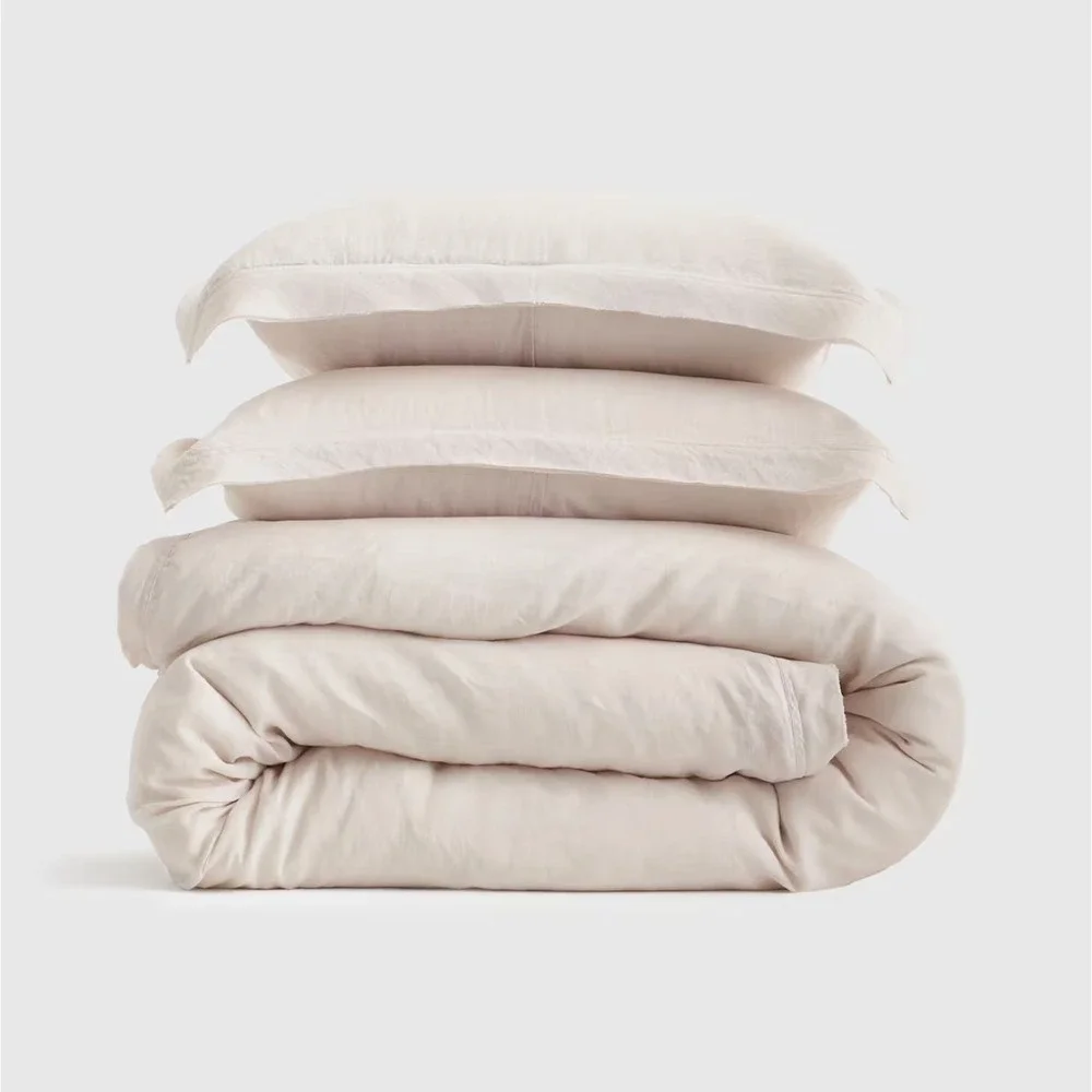 Quince European Linen Double Flange Duvet Cover Set King/Cal King Sand Beige